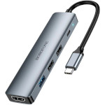 Порт-репликатор BOROFONE DH14 Buddy 5-in-1 USB-C to 1xHDMI, 1xUSB-C, 1xUSB3.0, 2xUSB2.0, PD Metal Gray