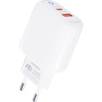 Зарядний пристрій DENMEN DC26 1xUSB-A, 1xUSB-C, PD20W, QC3.0 White