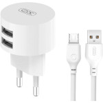 Зарядний пристрій XO L62 2xUSB-A, 2.4A White w/Micro-USB cable (L62-M-WH)