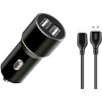 Автомобільний зарядний пристрій XO TZ09 2xUSB-A, 2.4A Car Charger Black w/Type-C cable (XO-TZ09T-BK)