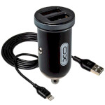 Автомобільний зарядний пристрій XO TZ08 2xUSB-A, 2.1A Car Charger Black w/Lightning cable (TZ08-L-BK)