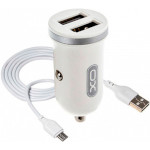 Автомобільний зарядний пристрій XO TZ08 2xUSB-A, 2.1A Car Charger White w/Micro-USB cable (TZ08-M-WH)