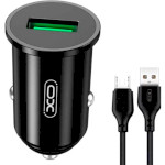 Автомобільний зарядний пристрій XO TZ12 1xUSB-A, QC3.0, 18W Car Charger Black w/Micro-USB cable (TZ12-M-BK)