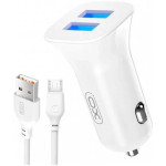 Автомобільний зарядний пристрій XO TZ10 2xUSB-A, 2.4A Car Charger White w/Micro-USB cable (TZ10-M-WH)