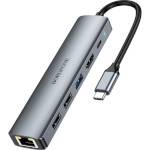 Порт-реплікатор BOROFONE DH16 Buddy 6-in-1 USB-C to 1xHDMI, 1xUSB3.0, 2xUSB2.0, RJ-45, PD Metal Gray