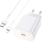 Зарядний пристрій HOCO N22 Jetta 1xUSB-C, PD25W White w/Type-C to Lightning cable (6931474760074)