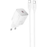 Зарядний пристрій HOCO N40 Mighty 1xUSB-C, PD20W White w/Type-C to Type-C cable (6942007617017)