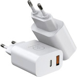 Зарядний пристрій WUW C172 1xUSB-A, 1xUSB-C, PD20W+QC18W White