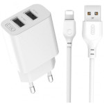 Зарядний пристрій XO L109 2xUSB-A, 2.4A, 12W White w/Lightning cable (XO-L109-L)