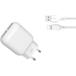 Зарядний пристрій XO L78 2xUSB-A, 2.4A White w/Type-C cable (L78-TC-WH)