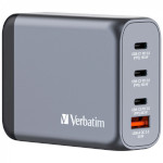 Зарядний пристрій VERBATIM 100W 3xUSB-C, 1xUSB-A, PD3.0, QC3.0 GaN Wall Charger Gray