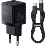 Зарядний пристрій BASEUS Palm Fast Charger C+U 20W EU Black w/Type-C cable (P10111608113-01)