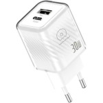 Зарядний пристрій WUW C228 1xUSB-A, 1xUSB-C, PD30W, GaN White