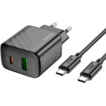 Зарядний пристрій HOCO CS23A Sunlight 1xUSB-C, 1xUSB-A, PD30W, QC3.0 Black w/Type-C cable (6942007609968)