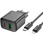 Зарядний пристрій HOCO CS23A Sunlight 1xUSB-C, 1xUSB-A, PD30W, QC3.0 Black w/Type-C to Lightning cable (6942007609951)