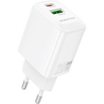 Зарядний пристрій BOROFONE BN27 Fuente GaN 1xUSB-C, 1xUSB-A, PD20W, QC3.0 White