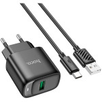 Зарядний пристрій HOCO C140A Smart 1xUSB-A, QC3.0, 18W Black w/Type-C cable (6942007627825)