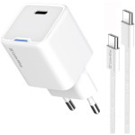 Зарядний пристрій COLORWAY GaN Mini 30W 1xUSB-C Fast Charging White w/Type-C cable (CW-CHS054PDC-WT)