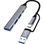USB-хаб DYNAMODE 4-in-1 USB-C/A to 1xUSB3.0, 2xUSB2.0, 1xUSB-C Metal Gray
