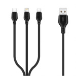 Кабель XO NB103 3-in-1 USB-A to Micro-USB/Type-C/Lightning 1м Black