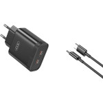 Зарядний пристрій XO L105 2xUSB-C, QC3.0, 35W Black w/Type-C cable (L105-CC.BLACK)
