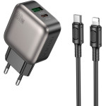 Зарядний пристрій BOROFONE BAS54A Absolute 1xUSB-C, 1xUSB-A, PD20W, QC3.0 Black w/Type-C to Lightning cable