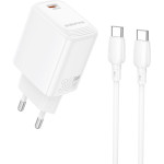 Зарядний пристрій BOROFONE BN28 Fuente GaN 1xUSB-C, PD30W, QC3.0 White w/Type-C cable