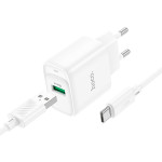 Зарядний пристрій HOCO C140A Smart 1xUSB-A, QC3.0, 18W White w/Type-C cable (6942007627832)