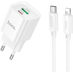 Зарядний пристрій HOCO C147A Charm 1xUSB-A, 1xUSB-C, PD30W, QC3.0 White w/Type-C to Lightning cable (6942007630283)
