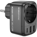 Мережевий фільтр-розетка BOROFONE BAC14 Wide Black, 1xUSB-C, 2xUSB