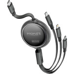 Кабель PROMATE TrioCord-R 3-in-1 USB-C to USB-C/Lightning/Micro-USB PD 60W 1.1м Black