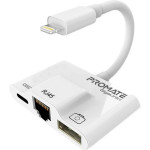 Сетевой адаптер с USB-хабом PROMATE GigaLink-I 3-in-1 High Speed OTG Lightning Hub White