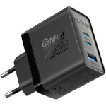 Зарядний пристрій PROMATE PowerPort-45 1xUSB-A, 2xUSB-C, QC3.0, PD3.0, 45W GaNFast Black