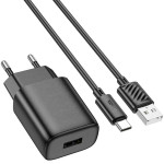 Зарядний пристрій HOCO C134A Solid 1xUSB-A, 12W Black w/Type-C cable (6942007621359)