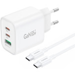 Зарядний пристрій FONENG GAN10 1xUSB-A, 2xUSB-C PD65W Fast Charger White w/Type-C cable