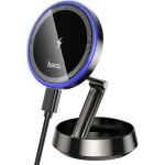 Автодержатель с беспроводной зарядкой HOCO HW33 Metal Ring Magnetic Wireless Fast Charging Car Holder Center Console Metal Gray