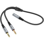 Кабель HOCO UPA21 2-in-1 3.5 Headset Audio Adapter Cable Female to Dual Male mini-jack 3.5mm (F) - 2xmini-jack 3.5mm (M) Gray