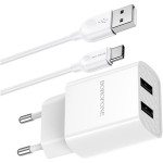 Зарядний пристрій BOROFONE BA53A Powerway 2xUSB-A, 2.1A White w/Type-C cable