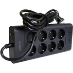 Мережевий фільтр PATRON SP-1683-USB Black, 8 розеток, 4xUSB, 3м