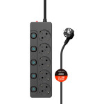 Мережевий фільтр COLORWAY CW-PSEA52SBK Black, 5 розеток, 2м