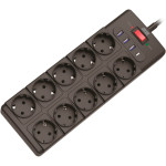 Мережевий фільтр 2E 2E-SP10M3USBBK Black, 10 розеток, 1xUSB-C, 3xUSB, 3м