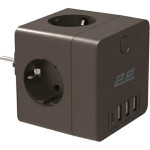 Мережевий фільтр-розетка 2E 2E-AD431BK Black, 4 розетки, 1xUSB-C, 3xUSB