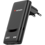 Зарядний пристрій VERBATIM Fold 'n' Go GaN 65W 2xUSB-C, PD3.0 Black
