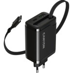 Зарядний пристрій CANYON OnCharge 65RC Build-In Cable USB-C, 1xUSB-A, 1xUSB-C, 65W Black (CNS-CURC65ACB)