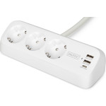 Сетевой фильтр DIGITUS DA-70626 White, 3 розетки, 1xUSB-C, 2xUSB, 1.5м