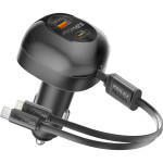 Автомобільний зарядний пристрій PROMATE PowerDrive-RCI81 81W 1xUSB-C, 1xUSB, w/Retractable USB-C 45W/Lightning 27W Cable Black
