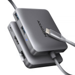 Порт-реплікатор AXAGON USB-C to 2xUSB-A3.2 + HDMI 4K@60Hz + RJ45 + PD100W Gray