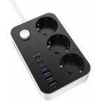 Мережевий фільтр COLORWAY CW-CHE36PDB Black, 3 розетки, 3xUSB-C, 3xUSB, 2м