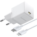 Зарядний пристрій BASEUS Palm Fast Charger 1C 20W EU Moon White w/Type-C to Lightning cable (E0116400)