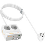 Мережевий фільтр HOCO AC28 Descanso White, 2 розетки, 2xUSB-C, 1xUSB-C cable, 1xUSB, 2м